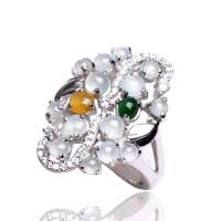 卡迪珠宝天然A货翡翠 925银镶冰种翡翠豪华款戒指女戒  FC000002