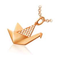 [老庙黄金]官方正品18K金镶钻吊坠小时代系列之千纸鹤约1.1克