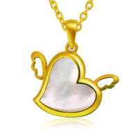 【老庙黄金】官方正品千足金白贝母镶嵌吊坠 爱心飞扬吊坠1.83克