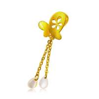 【老庙黄金】官方正品千足金贝母镶嵌吊坠蝴蝶花型镂空吊坠1.79克