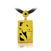 [老庙黄金]官方正品千足金玛瑙镶嵌吊坠马牌13.65克