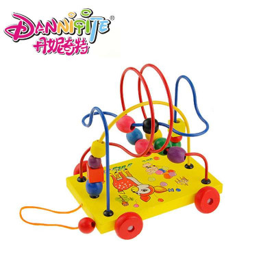 丹妮奇特 木制玩具 拖车绕珠 动手动脑 益智玩具 儿童节礼物