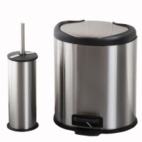 欧润哲 椭圆脚踏式缓降垃圾桶+黑盖马桶刷子 卫生间清洁收纳套装