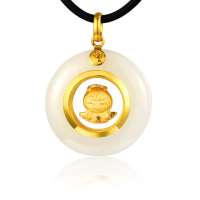 金叶珠宝舞动天使 金镶玉吊坠 足金镶和田玉平安扣项坠