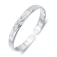 宝萃银楼 S999千足银手镯 吉祥如意银手镯 银饰品手镯手环