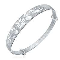 宝萃银楼 S999千足银手镯 花雅致银手镯 银饰品手镯手环