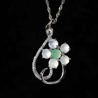 淘翠  天然翡翠A货 925银镶嵌冰清玉露花型吊坠、毛衣链44776