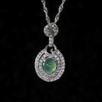 淘翠 天然翡翠A货 925银镶嵌大富大贵阳绿蛋形吊坠、毛衣链54954