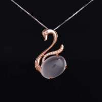 御灵珠宝 925玫瑰银镶芙蓉石吊坠 天鹅舞 05020104011