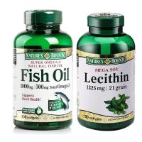 自然之宝大豆卵磷脂100粒和欧米伽-3高纯深海鱼油软胶囊100粒组合