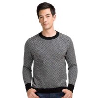 红豆男装秋冬 商务休闲男士直筒提花圆领羊绒衫HDZMDR917