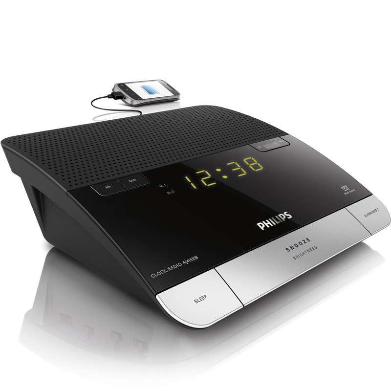 Philips/飞利浦AJ4000大屏家居时钟 创意学生老人卧室床头静音电子时钟闹钟FM收音机