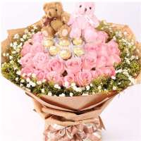 鲜花速递全国上海武汉同城送花北京鲜花速递 33朵粉玫瑰巧克力花束