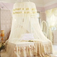 迎馨家纺 宫廷式圆顶吊顶蚊帐 米黄色