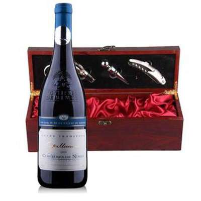 佳丽昂 法国原瓶进口AOC干红葡萄酒单支仿红木红酒礼盒装(带酒具)750ml