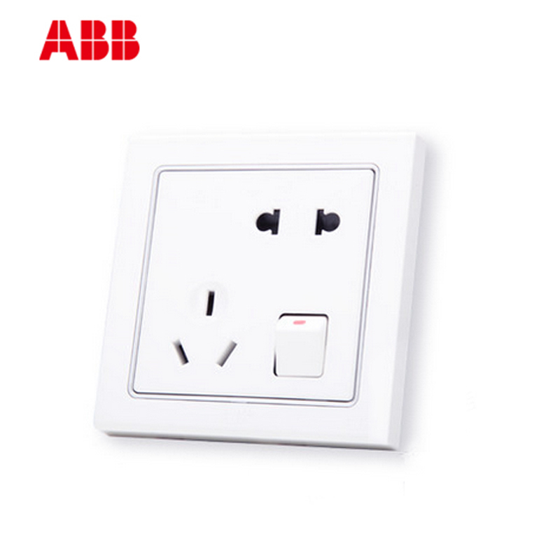 ABB开关插座 德宁雅白 一开五孔带开关10A插座86型墙壁面板AN225