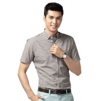 红豆男装 2014夏款六色多彩格子男士衬衫 全棉修身半袖衬衣 HDECS32019