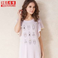 红豆居家棉质莫代尔蝙蝠蝴蝶袖睡衣可爱圆领睡衣/家居服裙X918