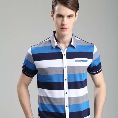 斯比克斯2014夏新款时尚休闲彩条纹男士短袖男棉衬衫C.SPX5239