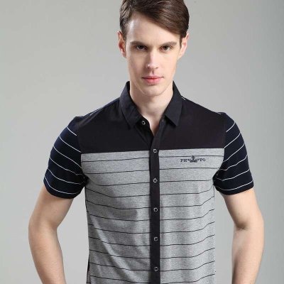 斯比克斯2014夏新款时尚休闲拼色条纹男士短袖棉衬衫C.SPX5288