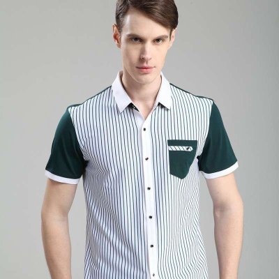 斯比克斯2014夏新款时尚休闲彩条格纹男士短袖棉衬衫C.SPX5238