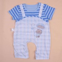 婴倍爱 夏季童装夏季新款男童可爱背带衣连体衣 圆领纯棉短袖哈衣 C395