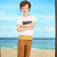 龙太子 新款2014男童休闲短袖 拼接卡通字母短袖