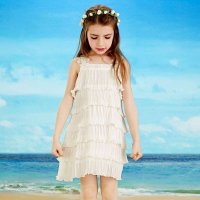 龙太子童装 2014夏季新款女童连衣裙 中大童儿童纯色淑女连衣裙