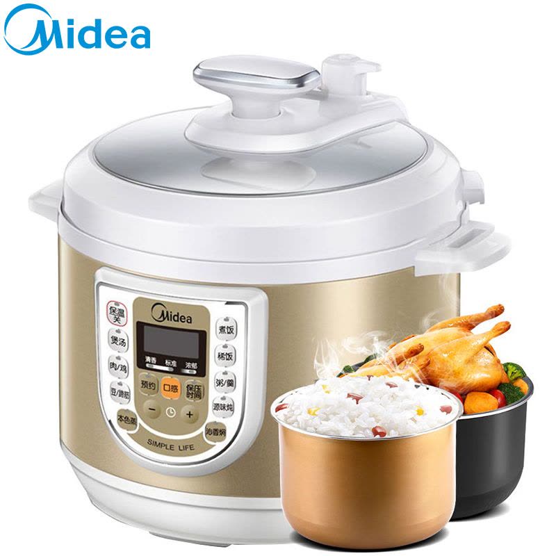 美的(Midea) 电压力锅 W13PCS603E 6L大容量 一锅双胆 智能预约 微电脑式 土豪金 电饭煲图片