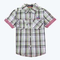 龙太子2014新款夏装短袖格子衬衫 纯棉儿童短袖格子衬衫