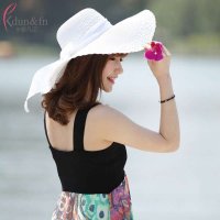 KDUN&FN韩版女士蝴蝶结大沿沙滩草帽A11378
