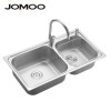 JOMOO九牧 304不锈钢双槽水槽套餐 带龙头皂液器沥水篮 02016