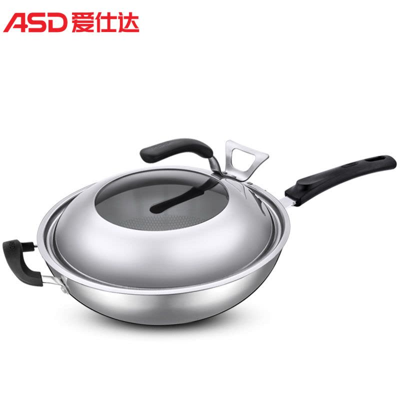 爱仕达(ASD) 锅具32cm无涂层不锈钢炒菜锅 三层复合钢炒锅 电磁炉通用 LQS1332图片