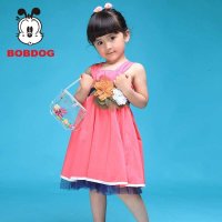 巴布豆BOBDOG正品夏季潮流田园印花吊带甜美连衣裙 优雅大裙摆公主裙 唯美花朵装饰