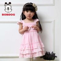 巴布豆(BOBDOG)童装夏装正品新款女童连衣裙韩版儿童节裙子大童公主裙 花边气质吊带裙背心群蛋糕裙