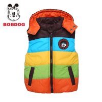BOBDOG巴布豆冬季新款童装 儿童棉马甲 男童连帽拼接棉背心宝宝衣服