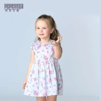 贝贝王国PEPEVEGA短袖夏季纯棉淑女碎花蝴蝶结系带女童宝宝纯棉小碎花夏天连衣裙子