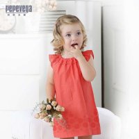 贝贝王国PEPEVEGA2014夏装新款短袖夏季纯棉纯色淑女宝宝女童镂空连衣裙婴幼纯棉可爱连衣裙