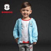 巴布豆(BOBDOG)卡通可爱连帽外套 婴童系列春季新品男童外套单排扣宝宝春装上衣童装