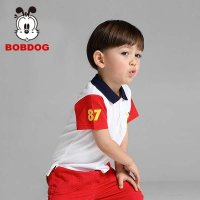 巴布豆(BOBDOG)时尚颜色拼接童装男童2014夏季新款儿童装polo衫体恤纯棉短袖t恤夏装