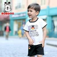 巴布豆(BOBDOG)时尚拼接足球系列套装2014男童套装两件套儿童短袖t恤短裤套装