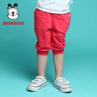 巴布豆(BOBDOG)时尚收脚绞边设计运动休闲裤2014夏装上新女童宝宝纯棉休闲裤儿童七分裤纯色系列