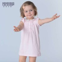 贝贝王国(PEPEVEGA)前襟纽扣褶皱处理淑女连衣裙 2014夏装新款女童女宝宝短袖休闲碎花连衣裙子