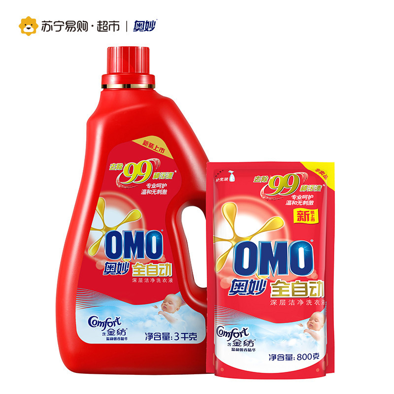 [苏宁超市]奥妙含金纺温和精华深层洁净洗衣液3000g+800g