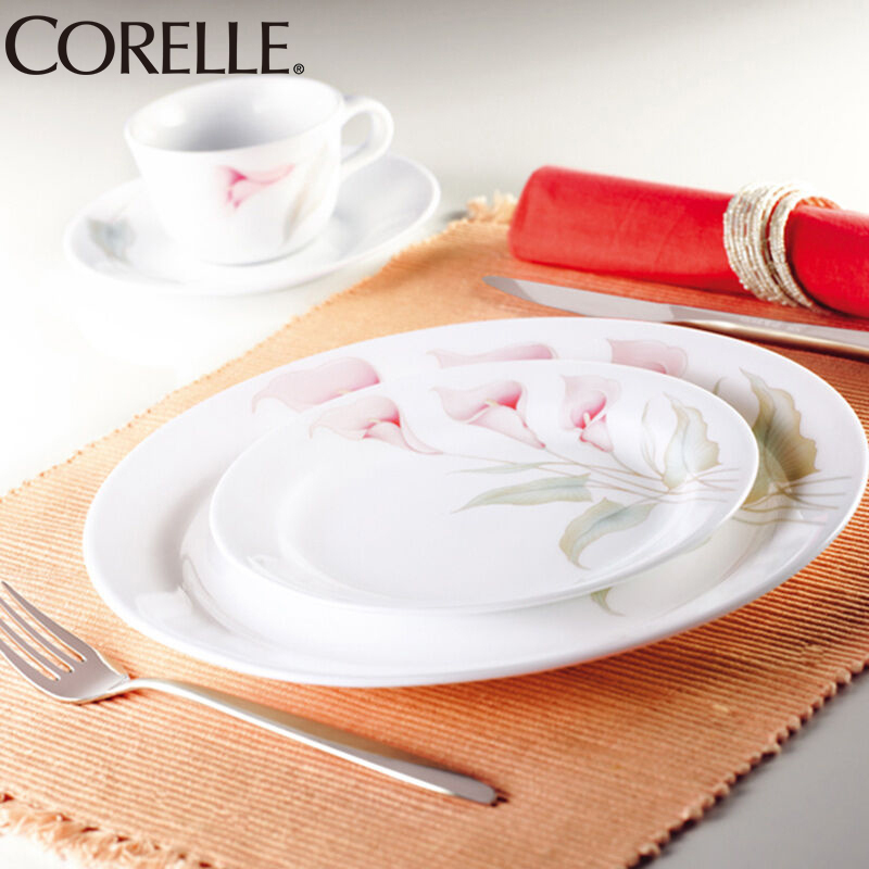康宁(CORELLE)餐具套装原装进口 16件套餐具高档玻璃百合花色碗/碟子/盘子餐盘套装