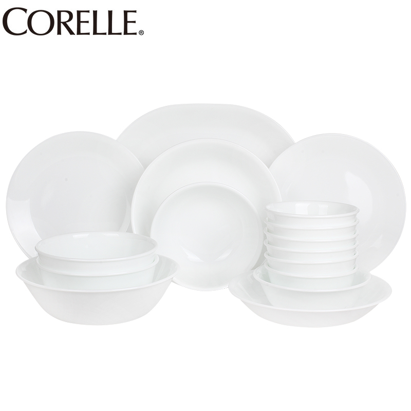 康宁(CORELLE)餐具套装16-N 美国原装进口碗/碟子/盘子餐盘套装 36件套餐具 白色