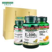 自然之宝Nature s Bounty 女士豪华礼袋套餐(葡萄籽提取物胶囊60粒、水果VC300片、小麦提取物300粒)