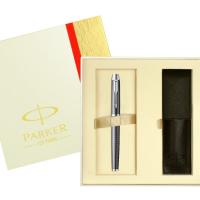 派克(PARKER)IM金属灰格子纹墨水笔钢笔皮套礼盒套装