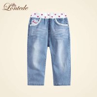 龙太子童装 女童牛仔裤子 中大童韩版纯棉七分裤儿童秋装新款裤子LFR2238240