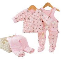 童泰冬装新品婴儿加厚棉衣三件套初生儿棉衣外出棉服背带棉裤D80067